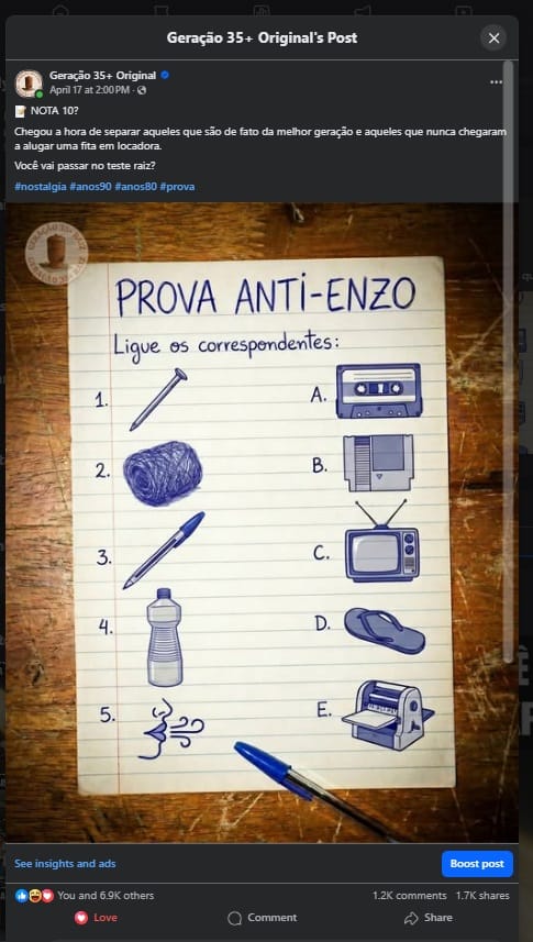 Origem da Prova Anti-Enzo - post Geração 35+ Original